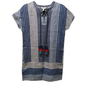 VINEYARD VINES Linen Dress Dazzling Blue Striped with Tassel Womens Size 00